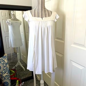 White Bebe Babydoll Cotton and Satin Dress - Size XS